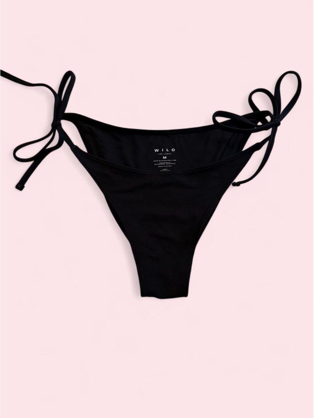 🖤 WILO Black Tie-Side Bikini Bottoms — Medium
